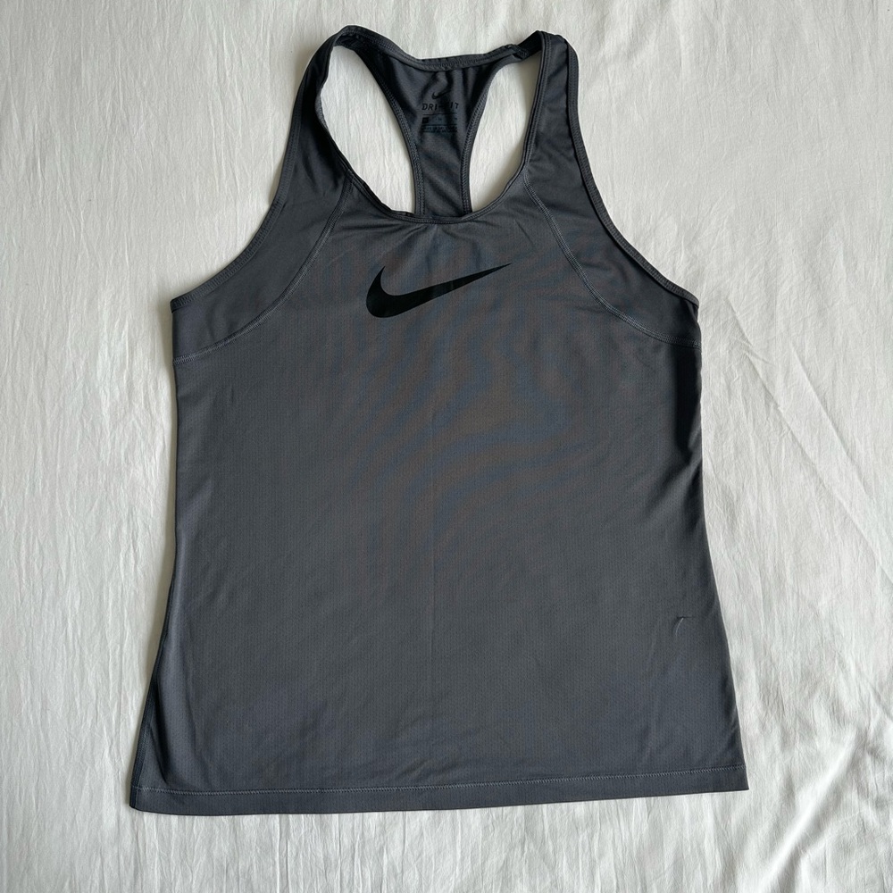 Nike Gray Fitted Tank Top with Black Swoosh